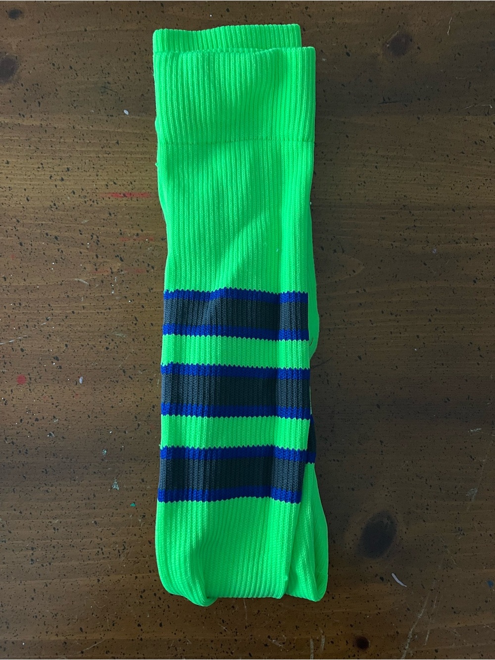 TCK Over-Knee Baseball Socks Neon Green with Royal Blue and Gray Stripes - XL